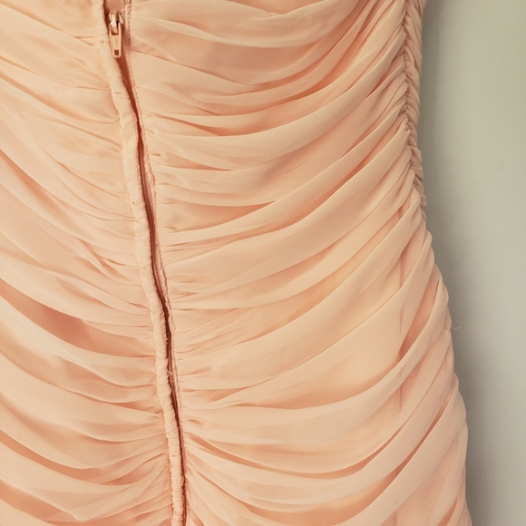 Vintage 80s Pink Pleated Ruched Formal High Low Midi Dress with Rose Detail - Picture 9 of 16